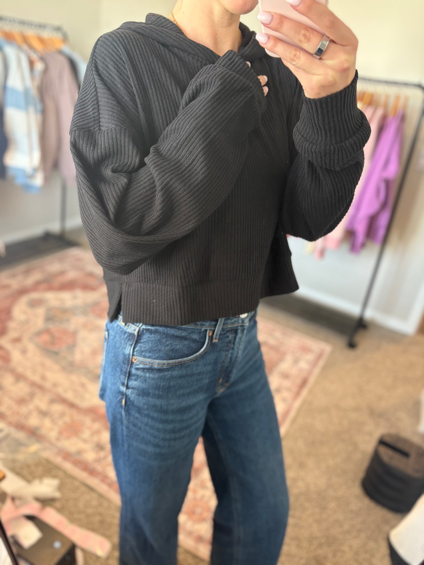 Black Cropped Hoodie