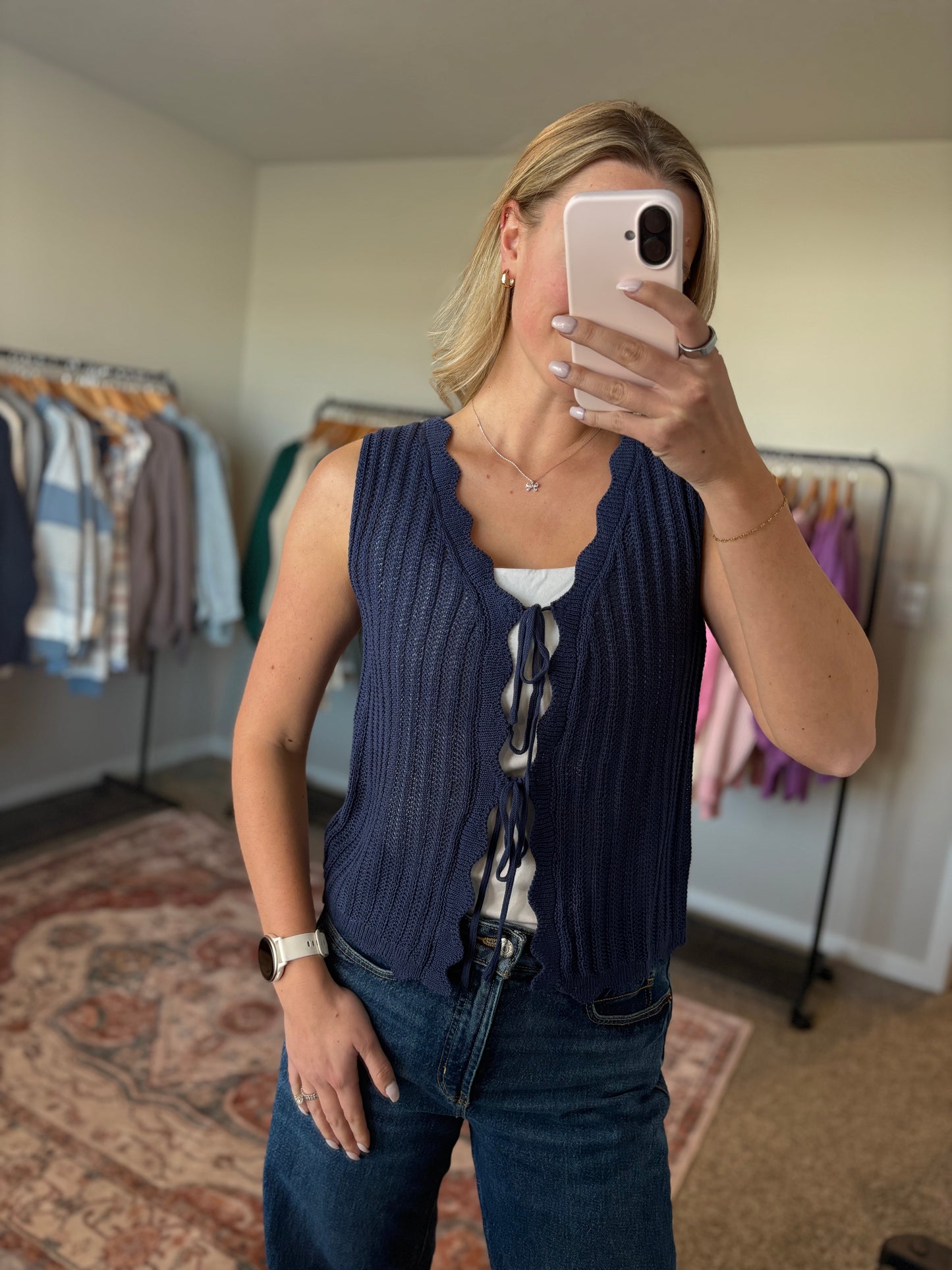 Navy Scalloped Vest