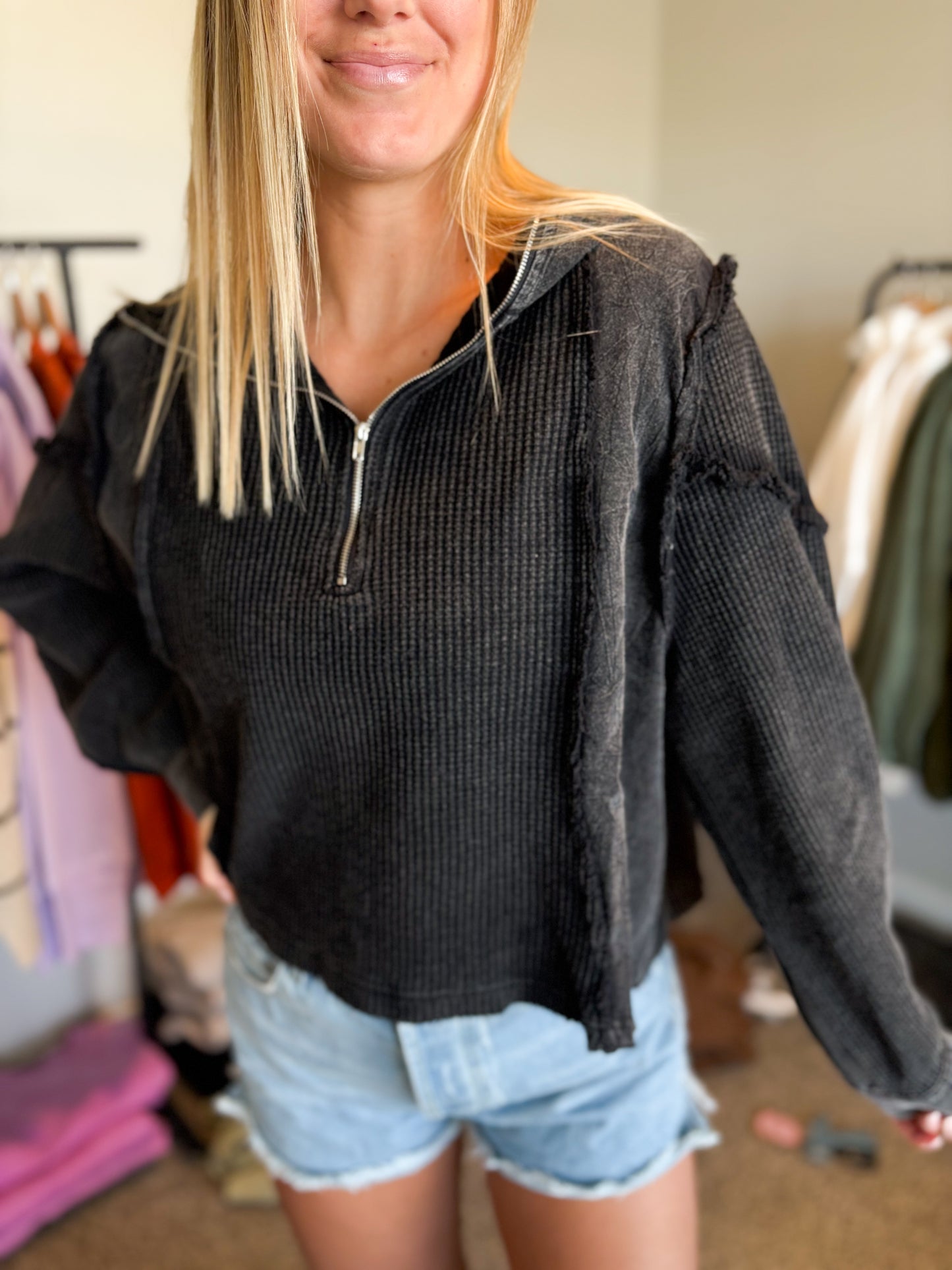 Black Washed Thermal Top