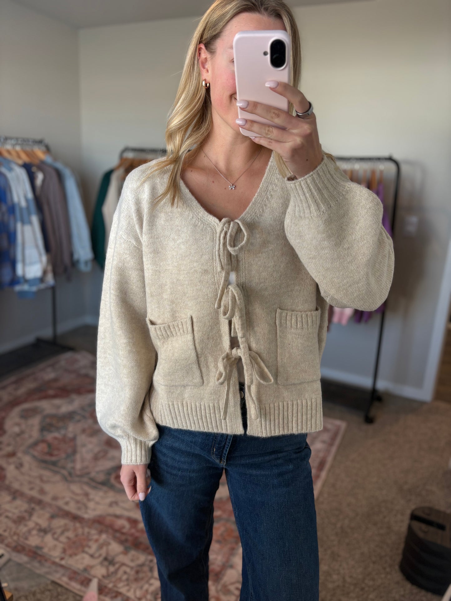 Taupe Tie Cardigan