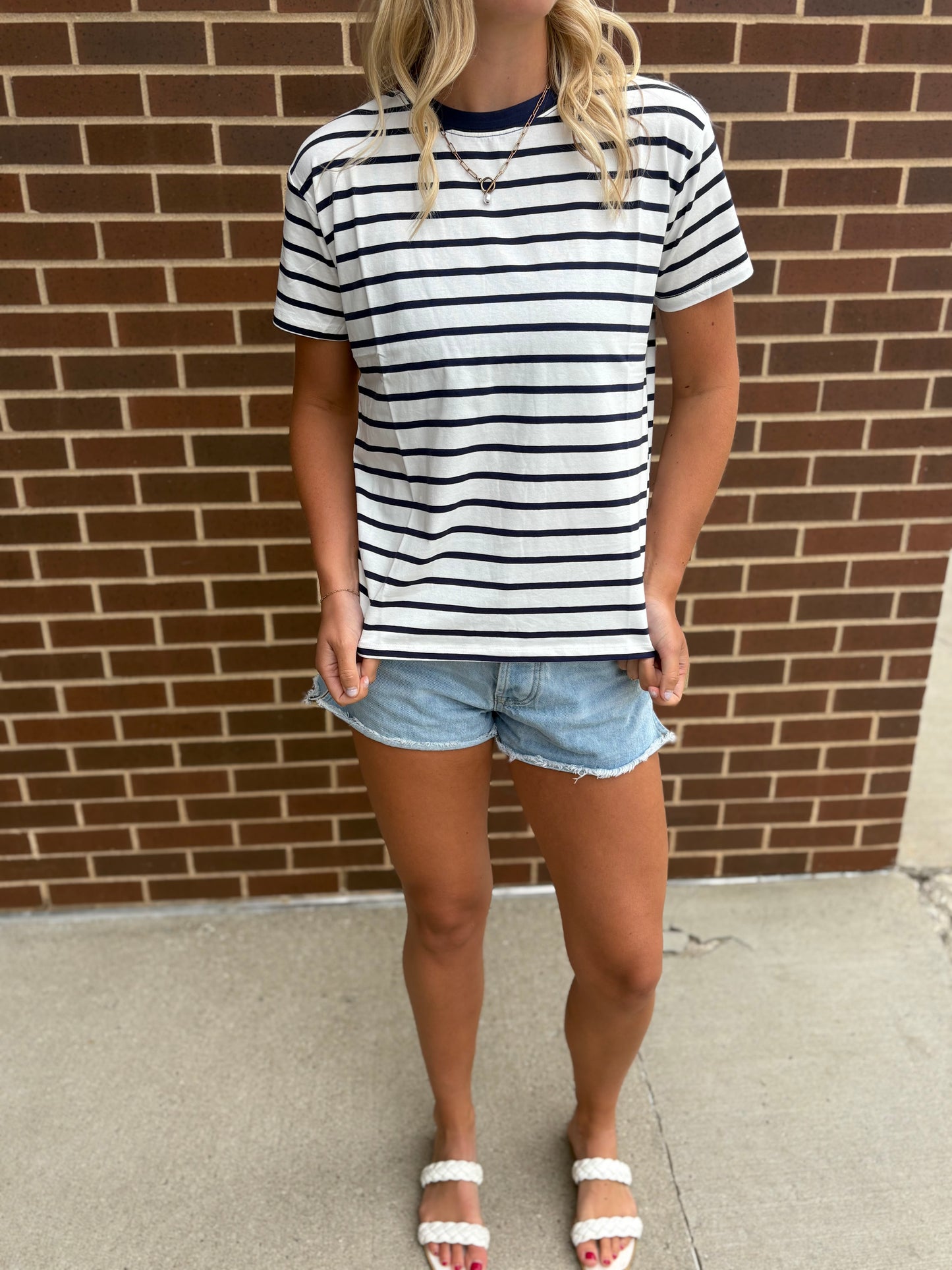Navy Striped Crew Tee