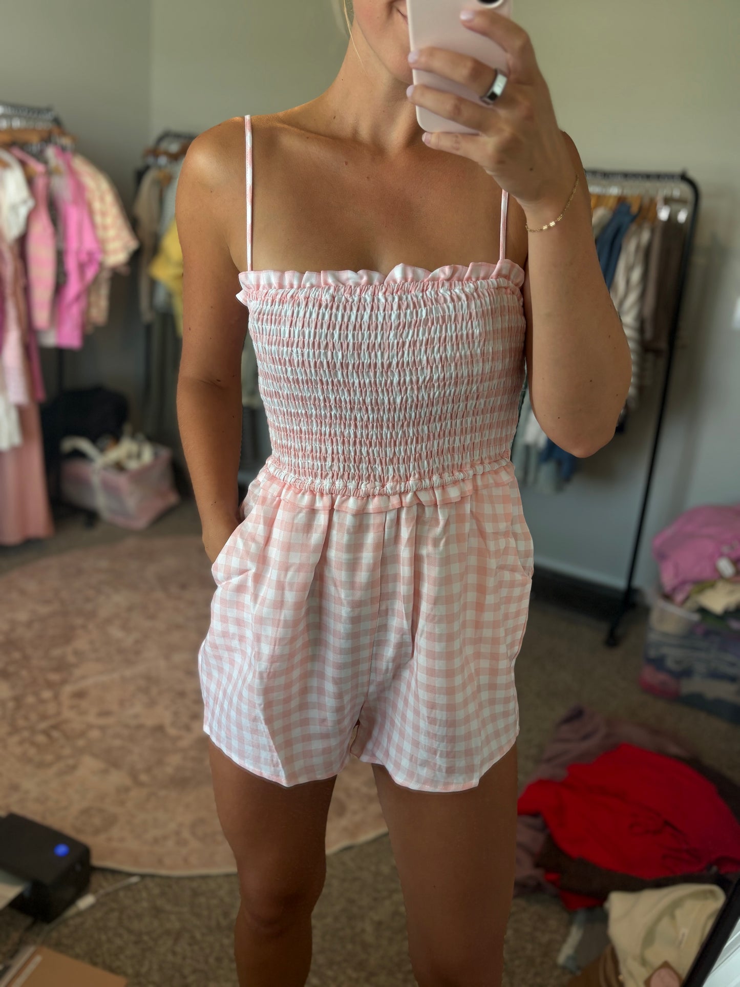 Pink Gingham Romper