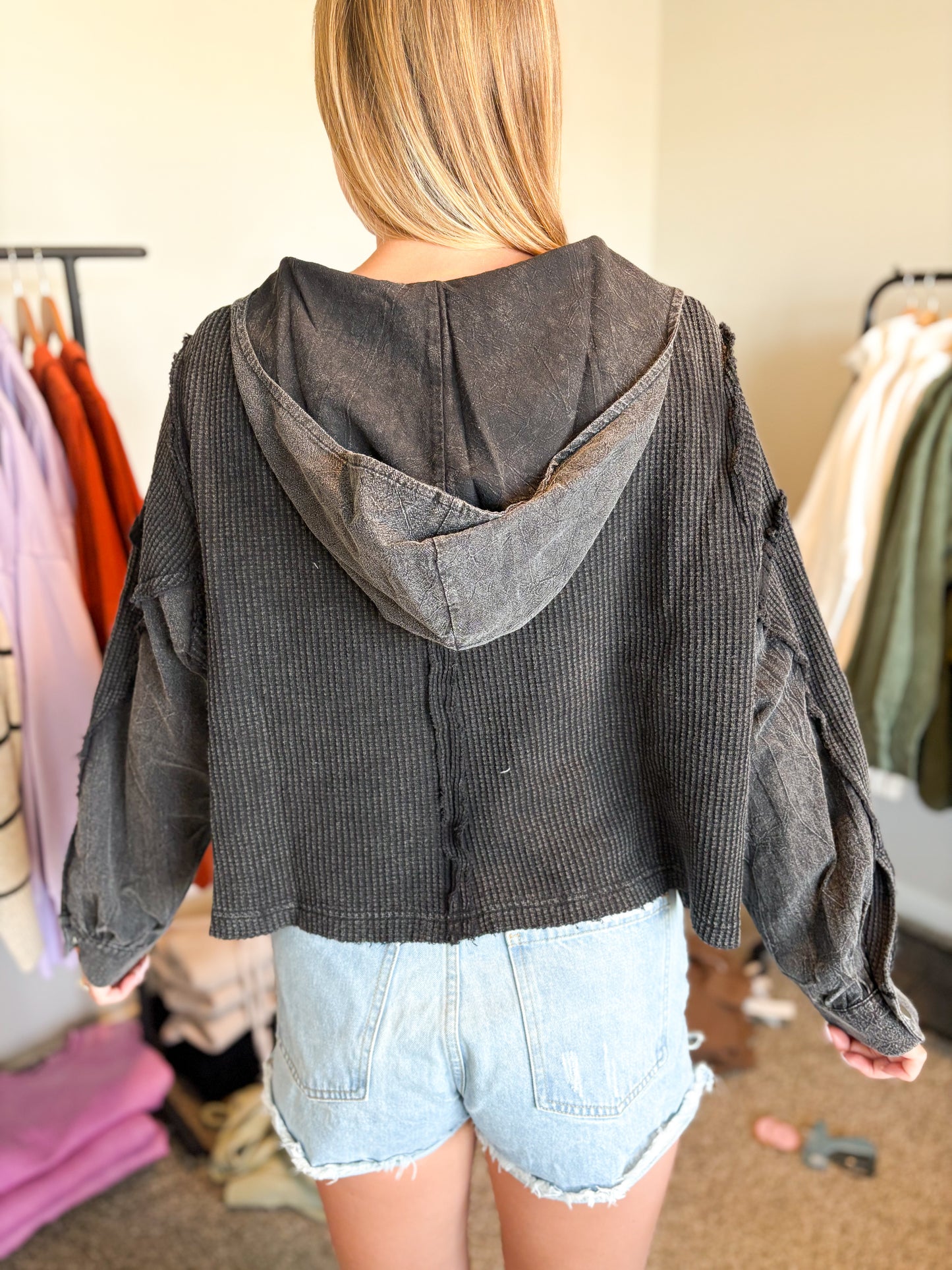 Black Washed Thermal Top