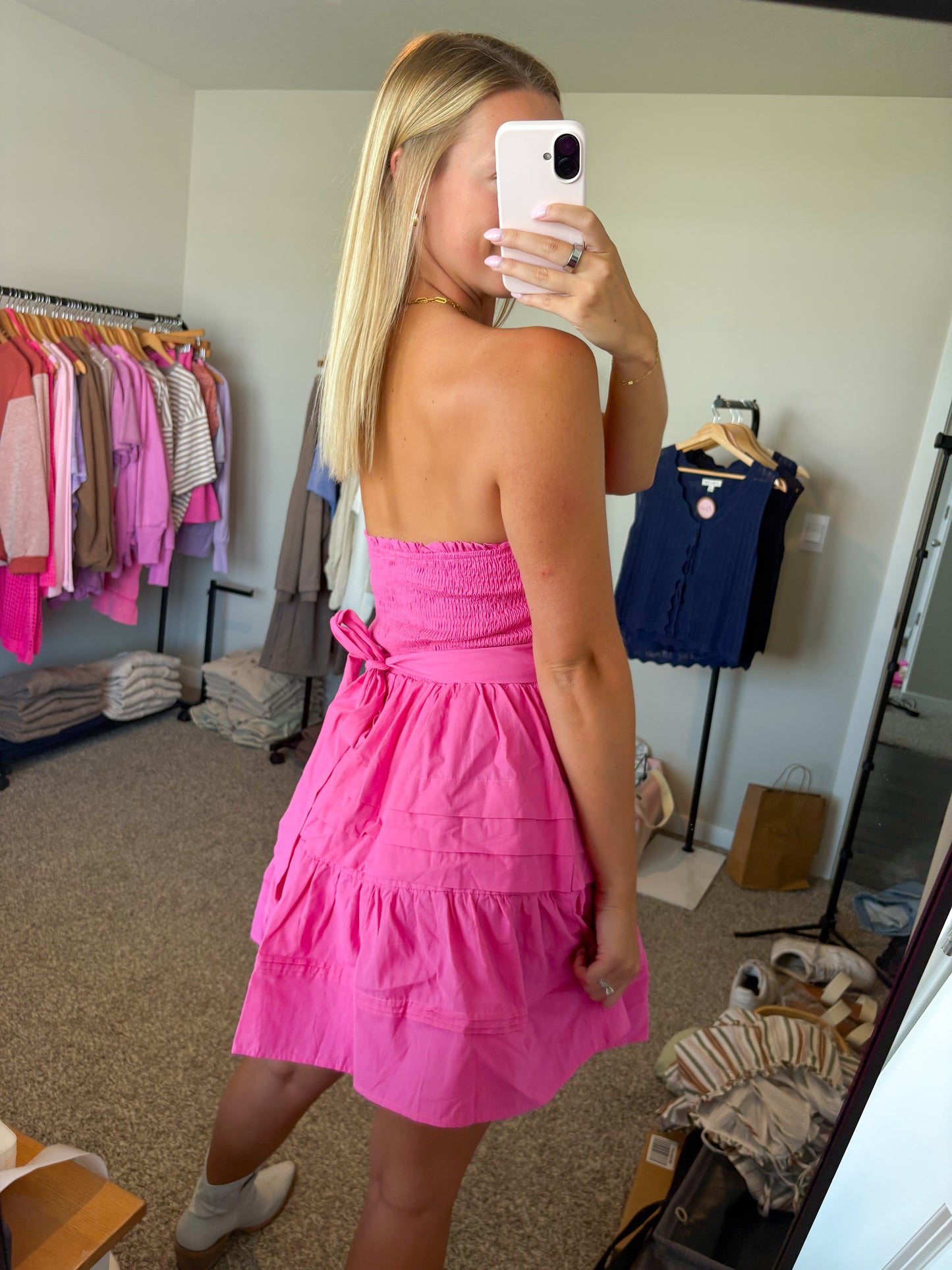 Pink Smocked Mini Dress