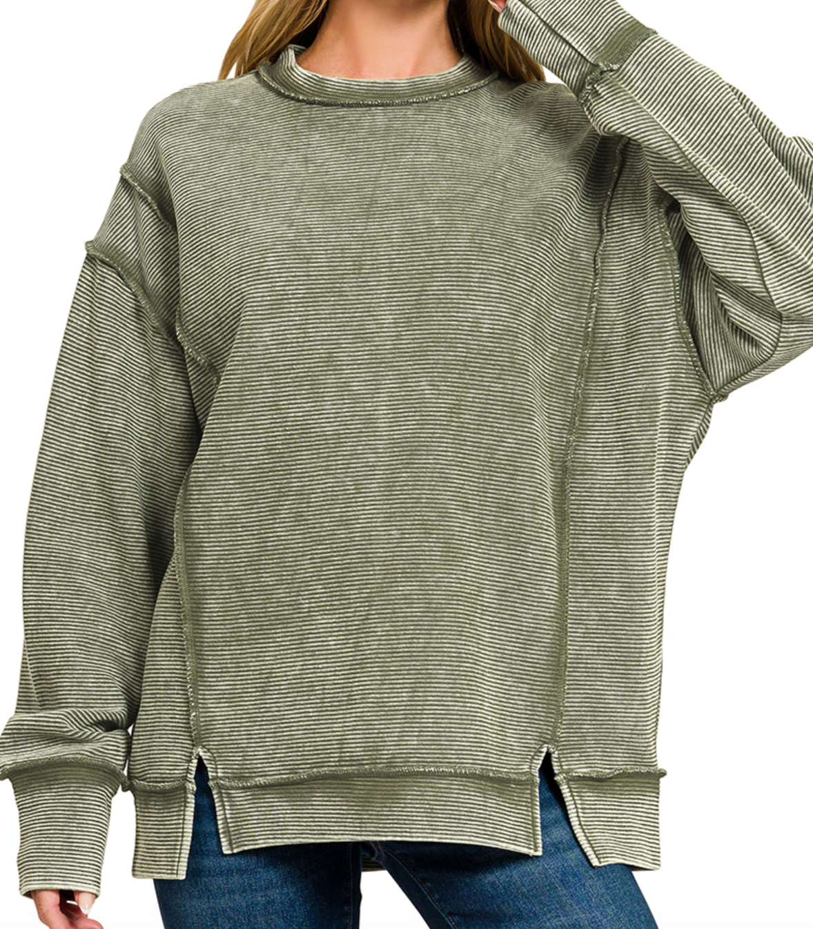 Olive Exposed Seam Pullover