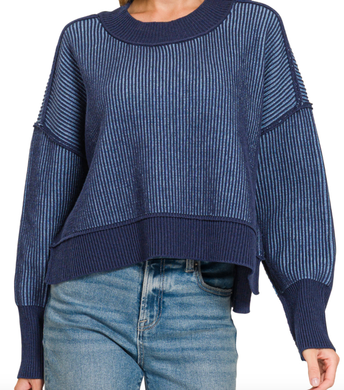 Navy Two-Tone Sweater