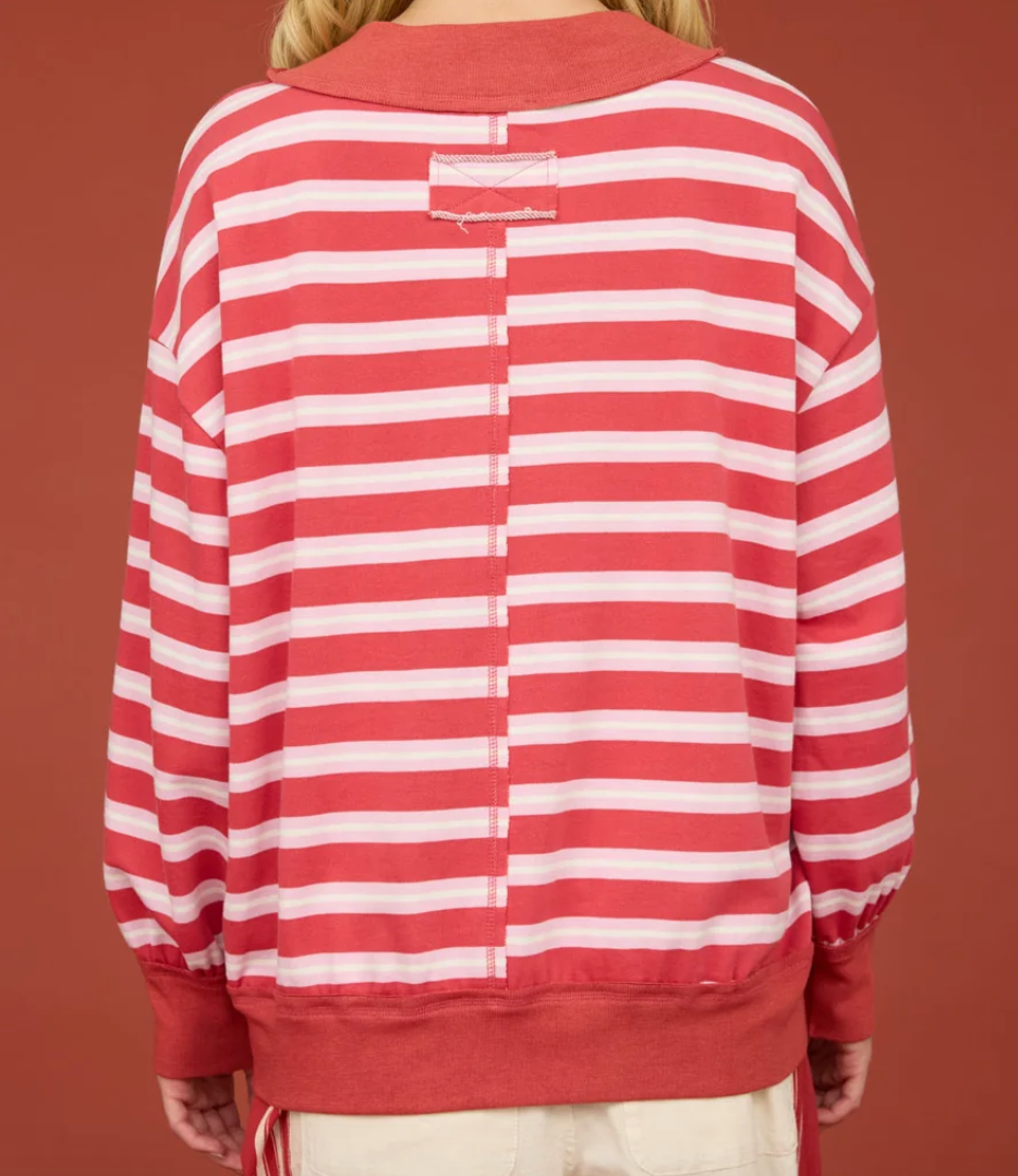 Red Stripe Mock Neck