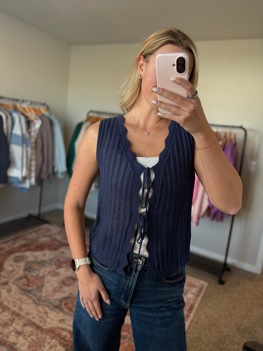Navy Scalloped Vest