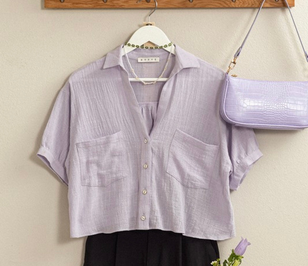 Lavender Crop Linen Top