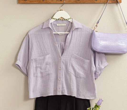 Lavender Crop Linen Top