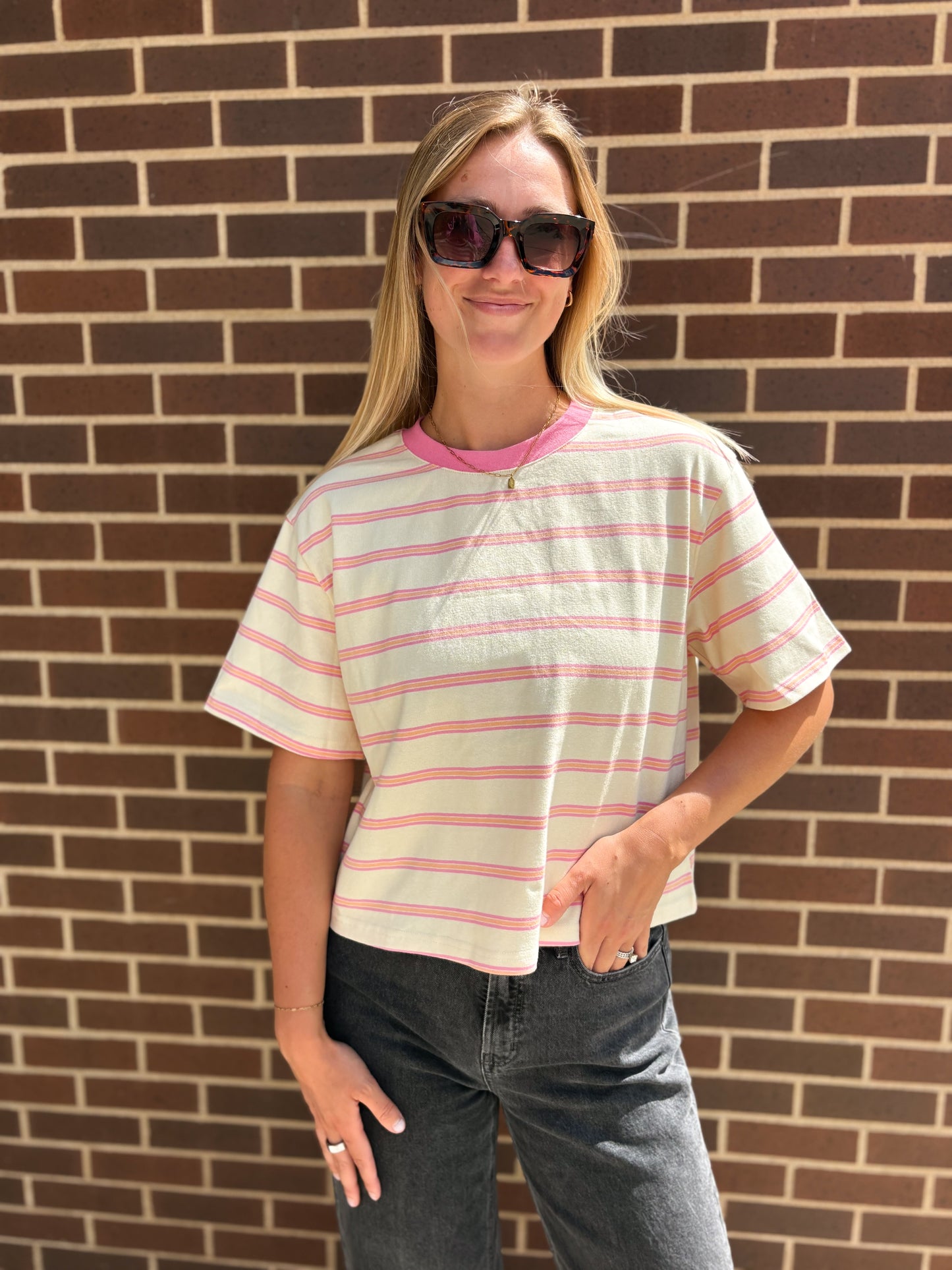 Ivory/Pink Stripe Tee