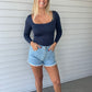 Navy Square-neck Top