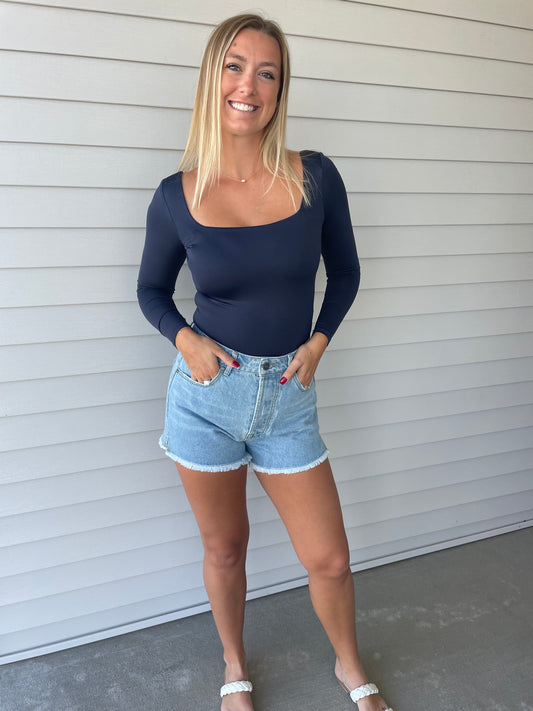 Navy Square-neck Top