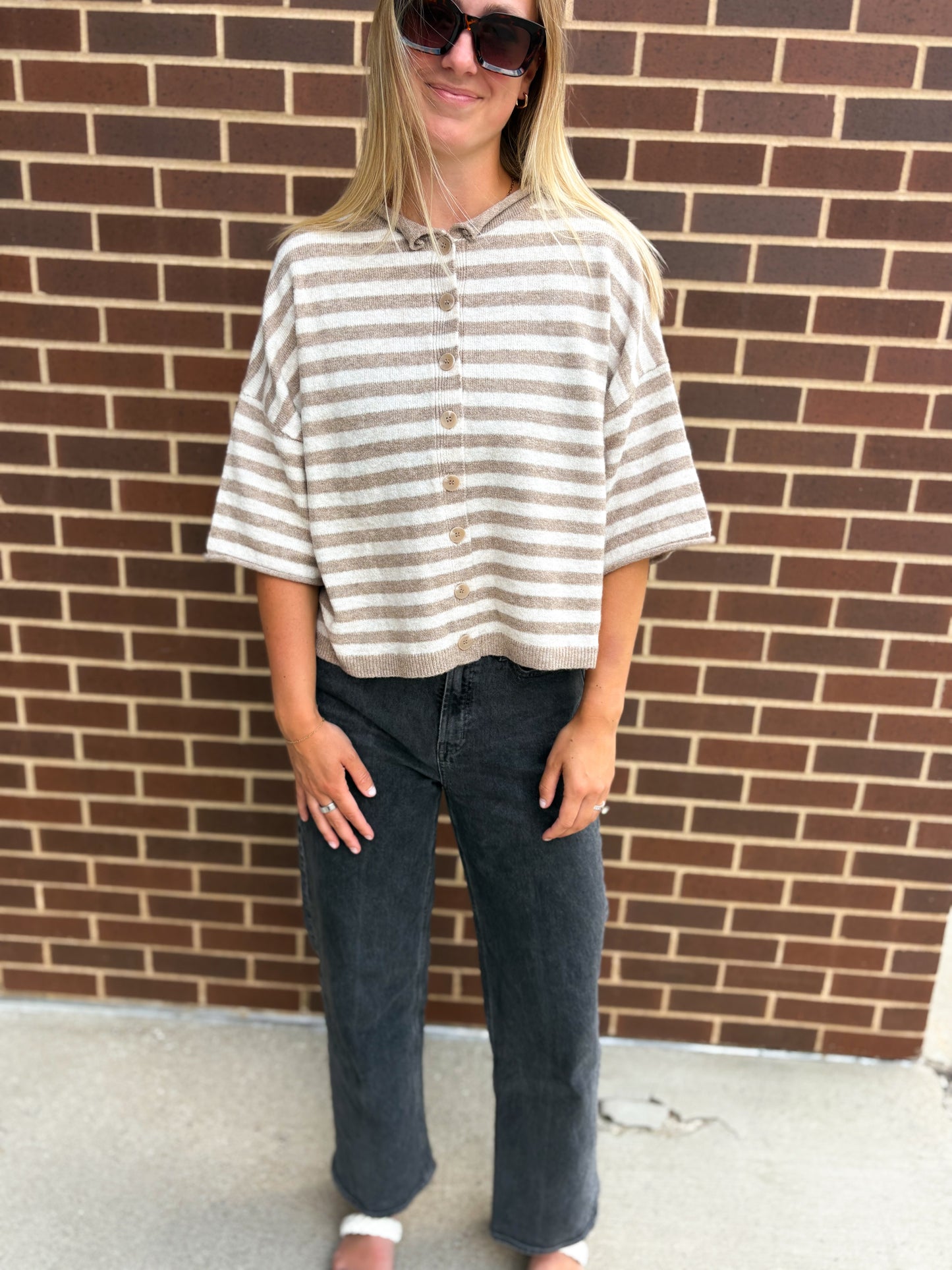 Stripe Short Sleeve Cardigan