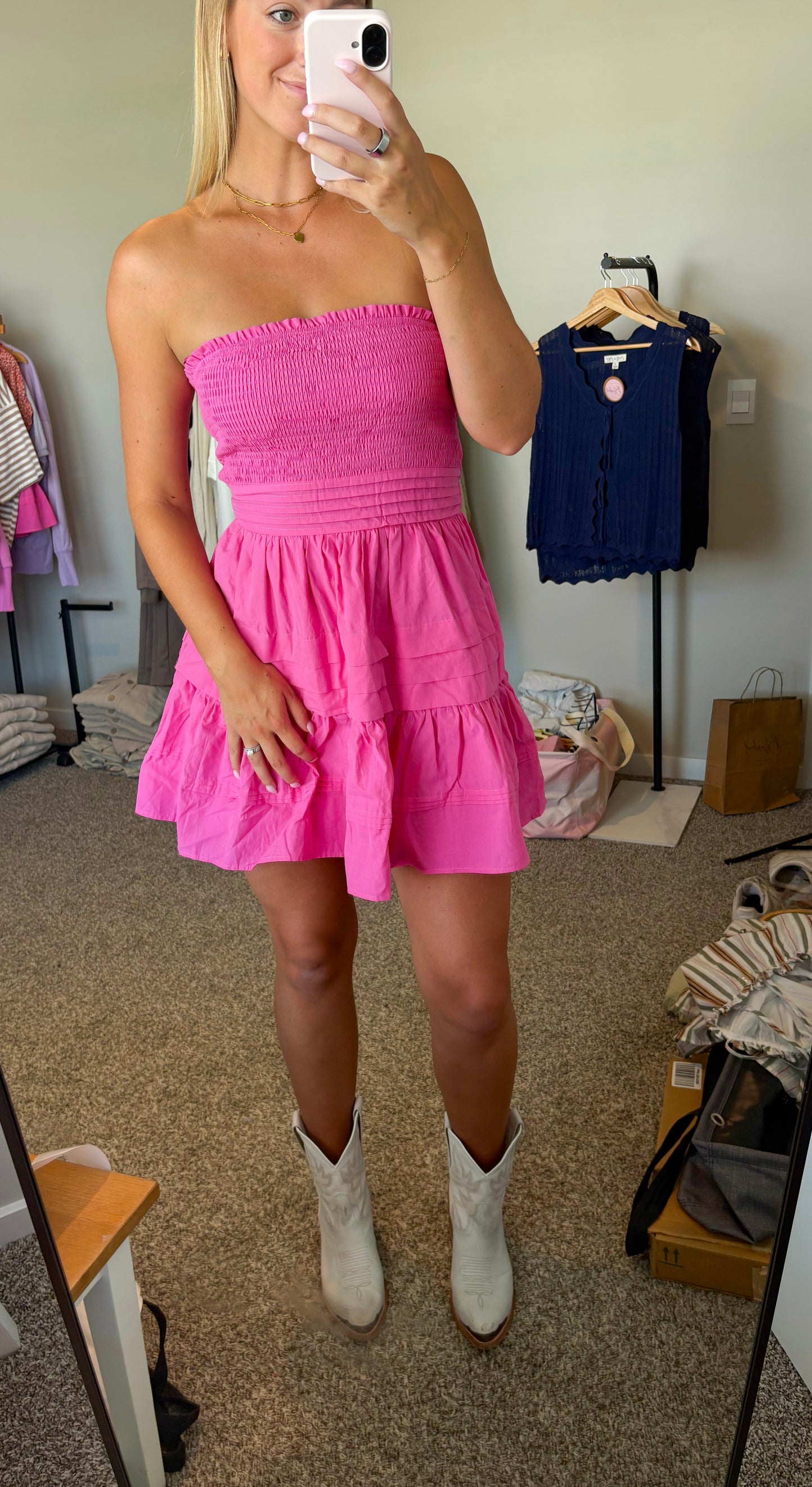 Pink Smocked Mini Dress