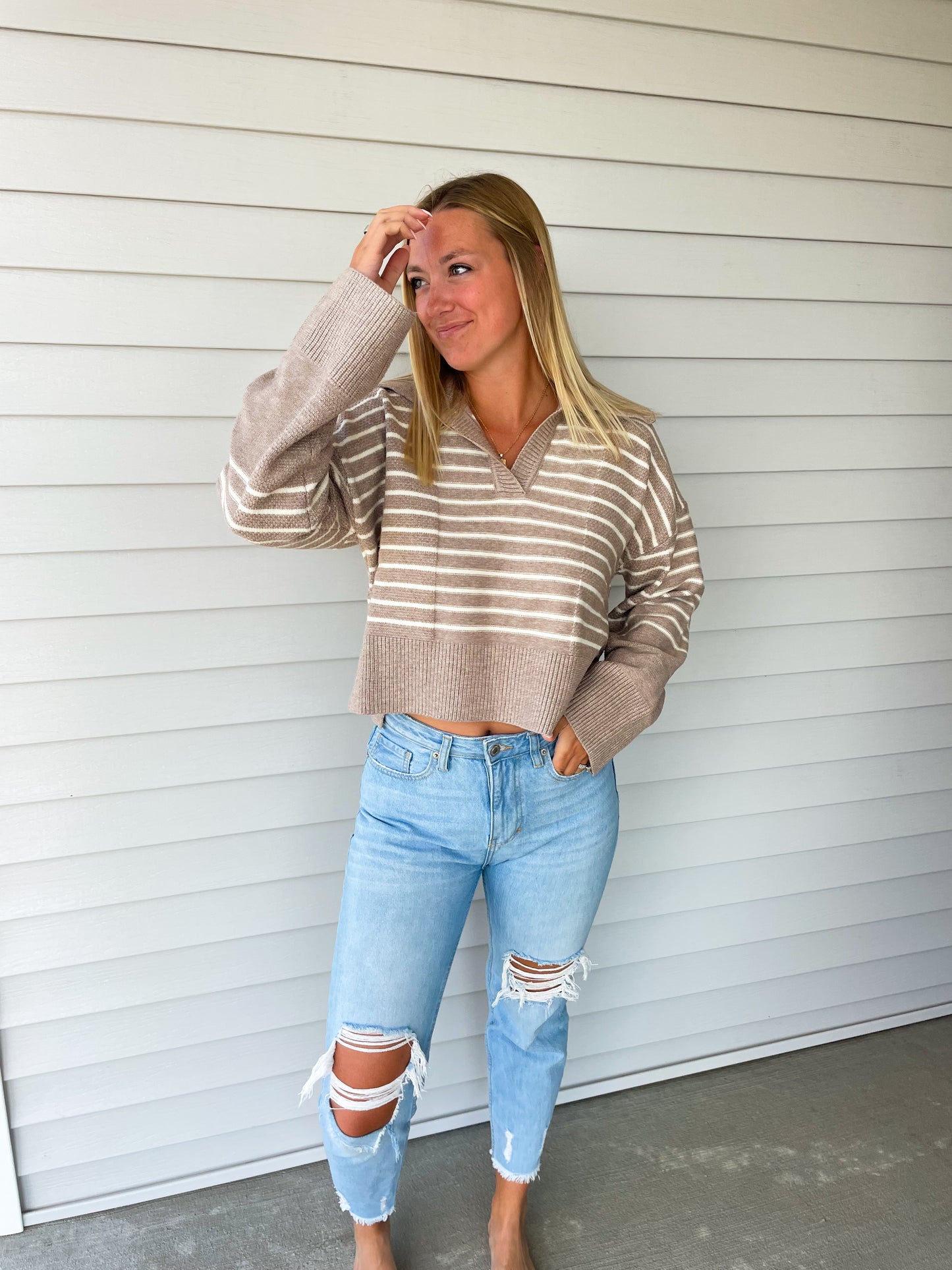 Taupe V Neck Sweater