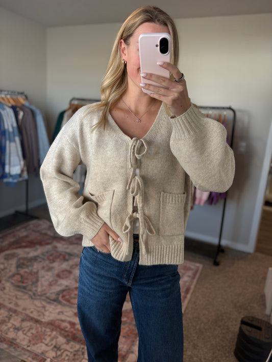 Taupe Tie Cardigan
