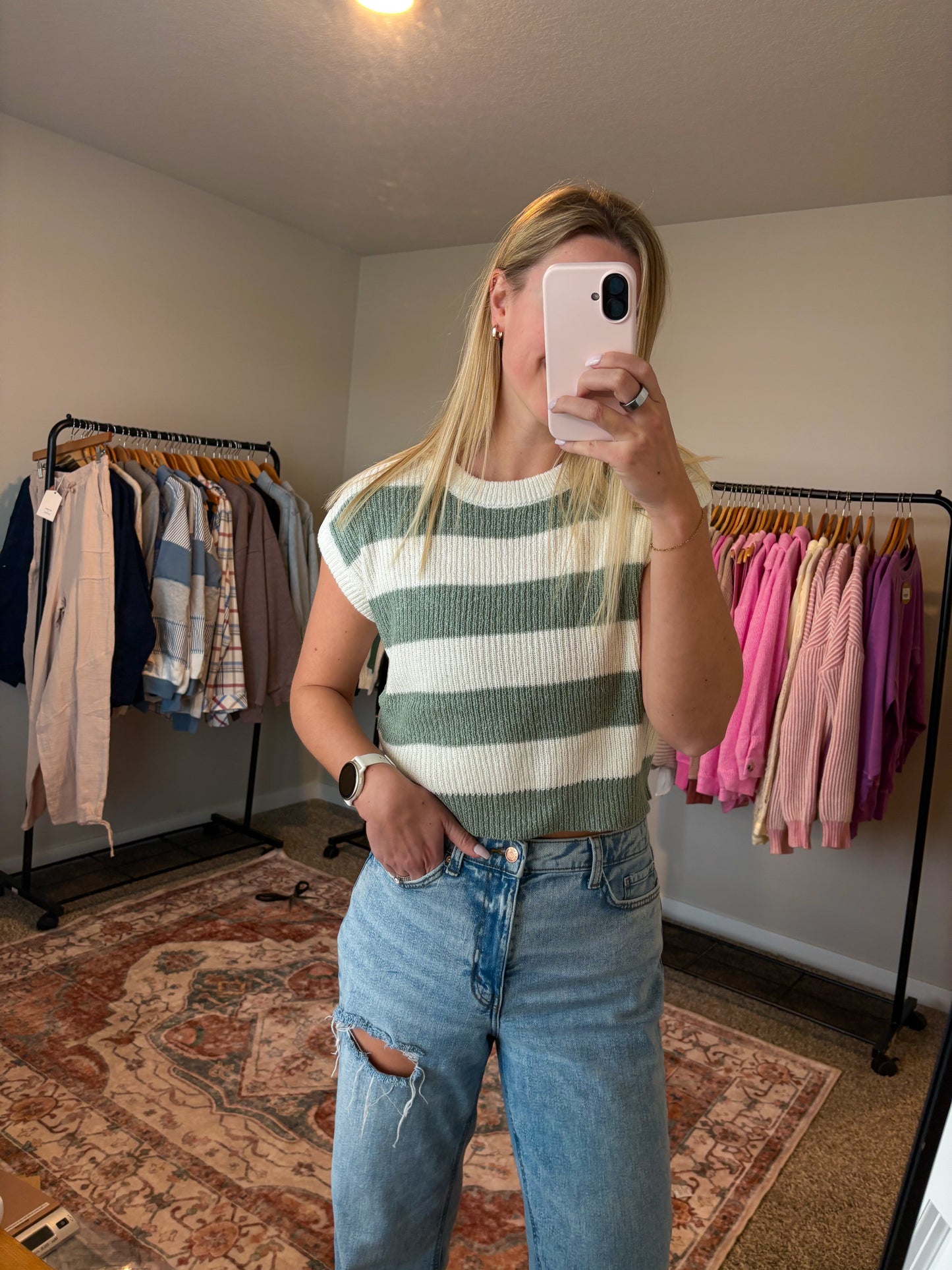 Sage Striped Top