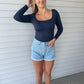 Navy Square-neck Top