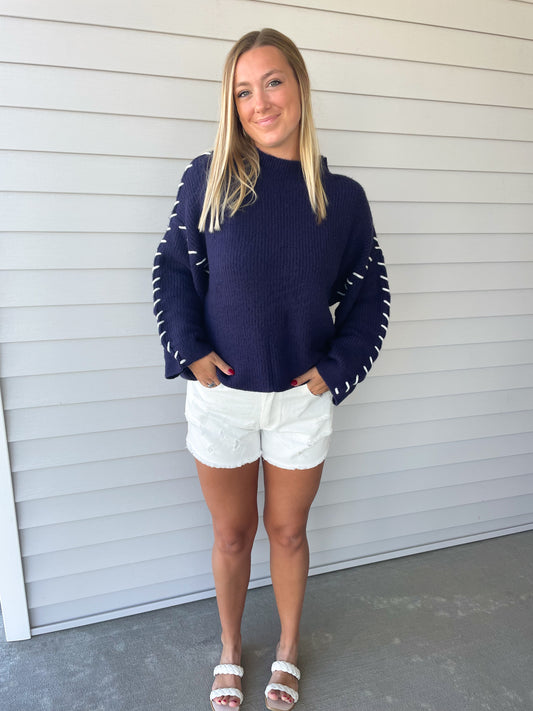 Navy Stitched Sweater