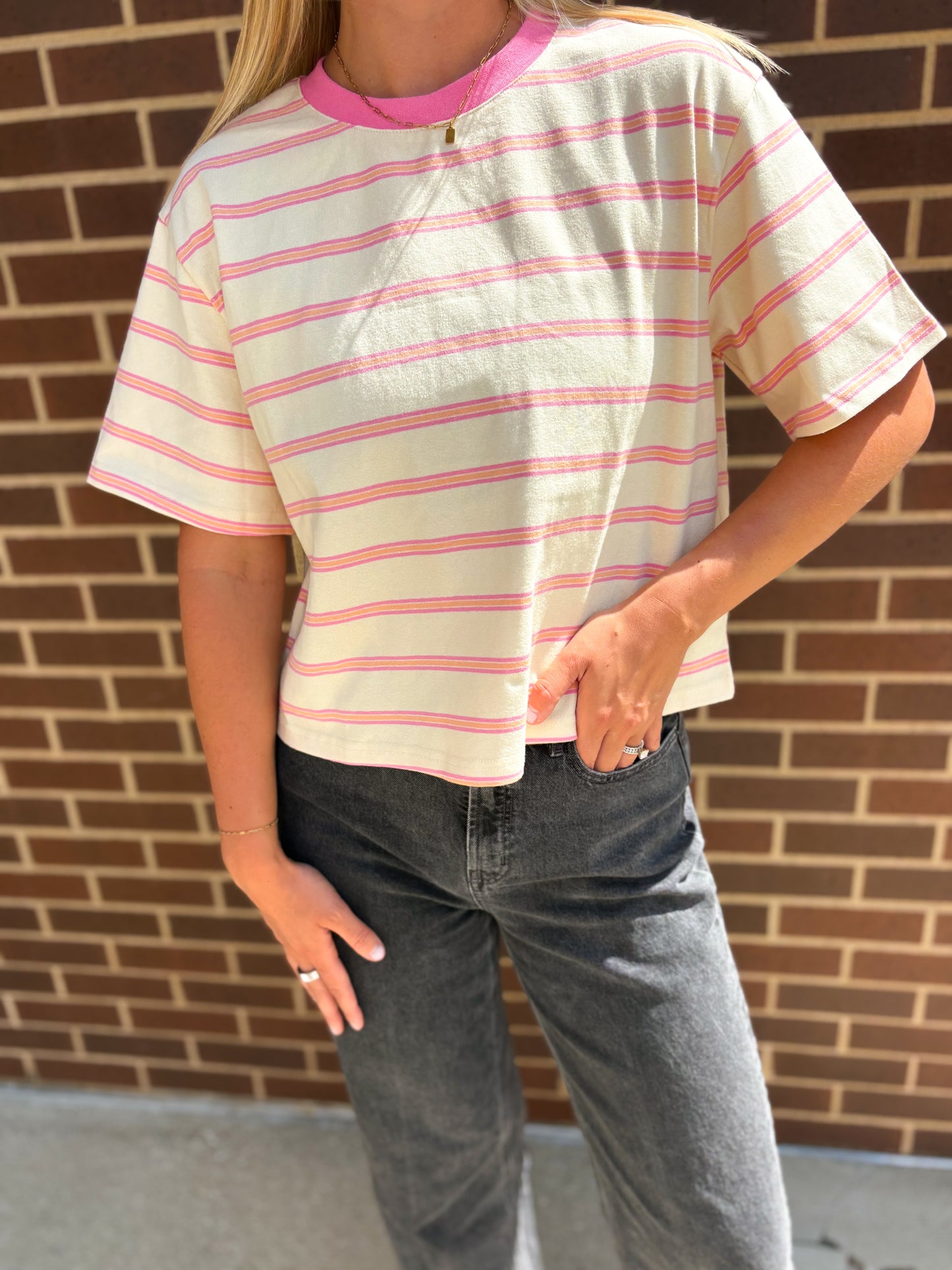 Ivory/Pink Stripe Tee