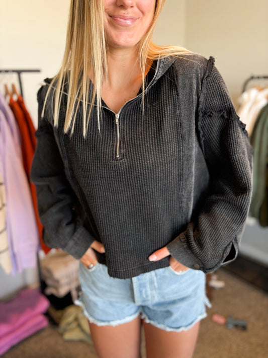 Black Washed Thermal Top