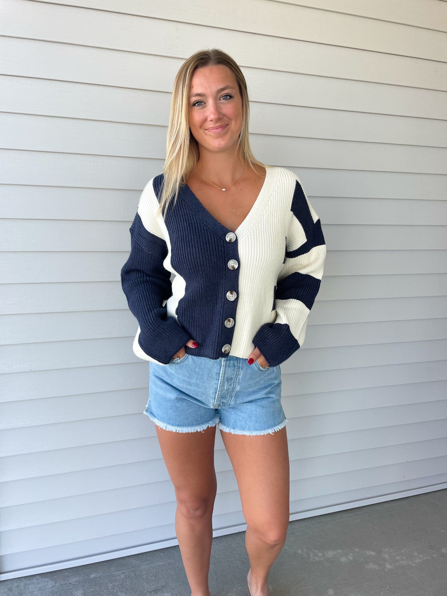 Navy Colorblock Cardigan