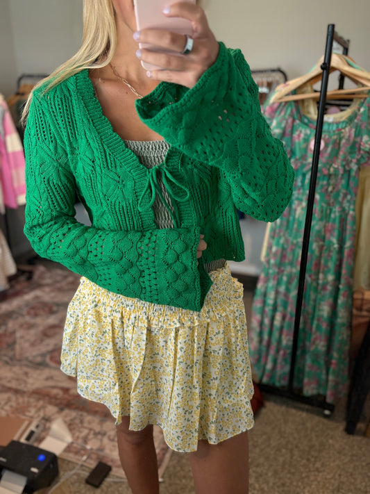 Green Crochet Cardigan L