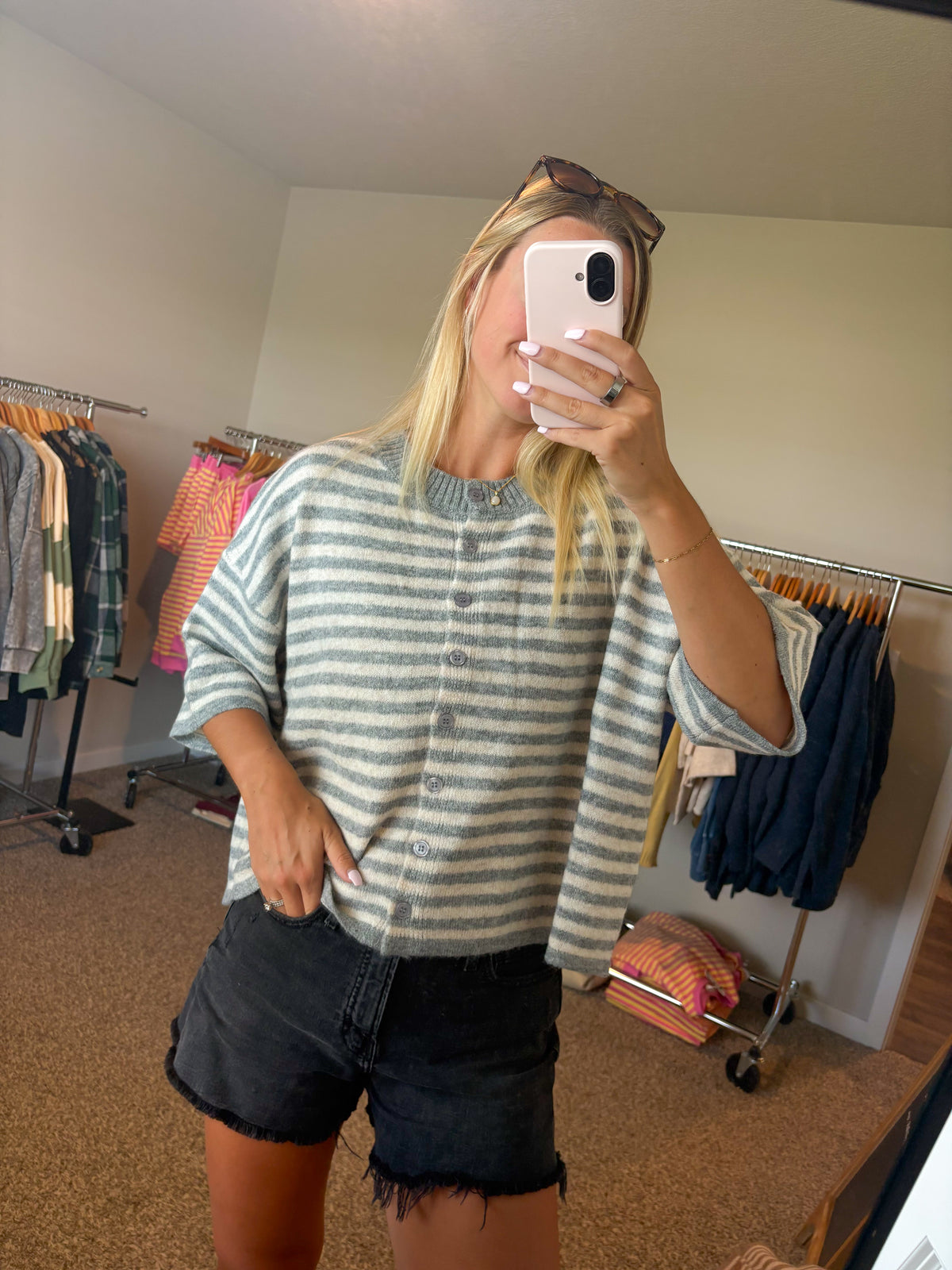 Stripe Short Sleeve Cardigan