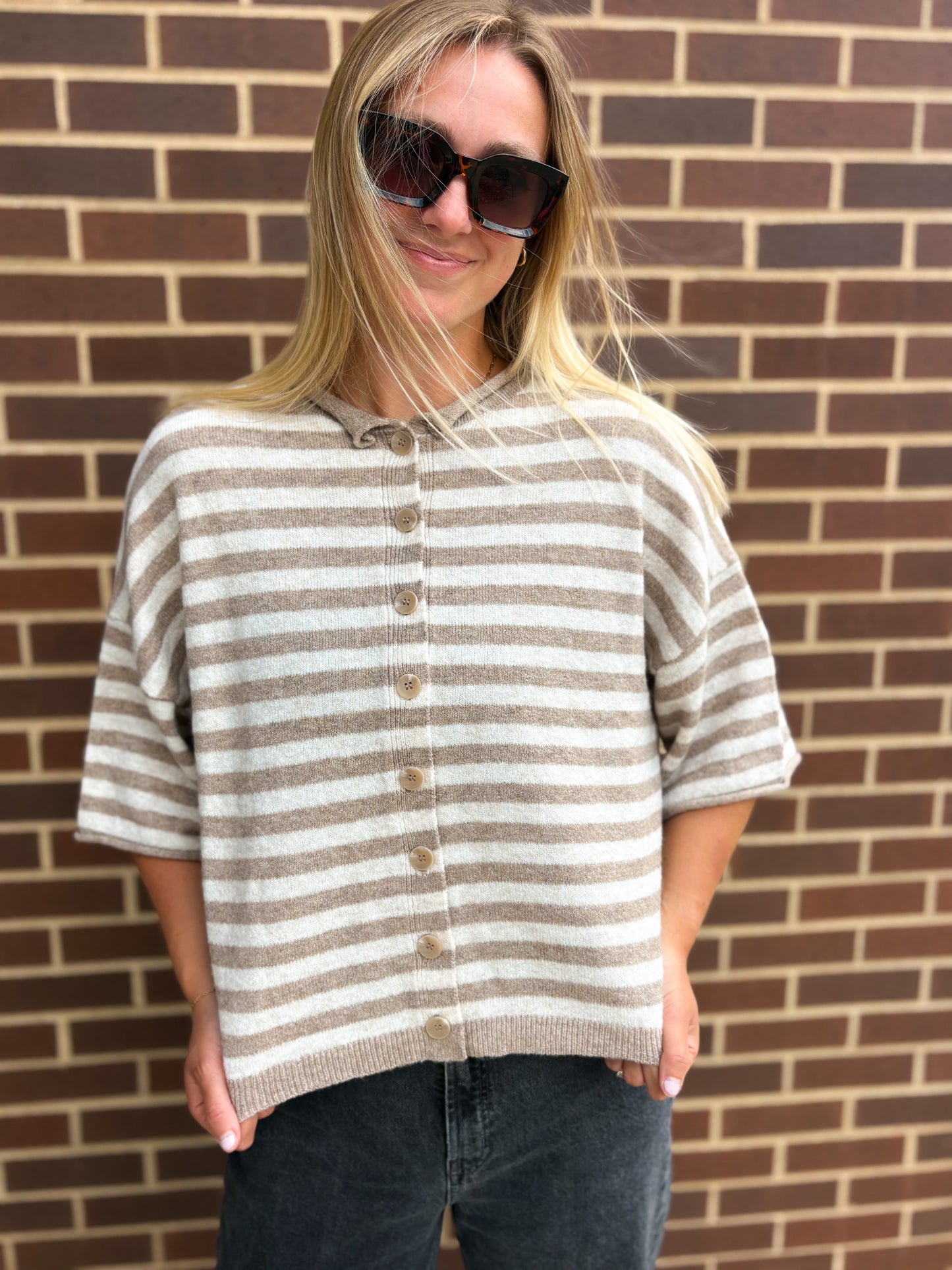 Stripe Short Sleeve Cardigan