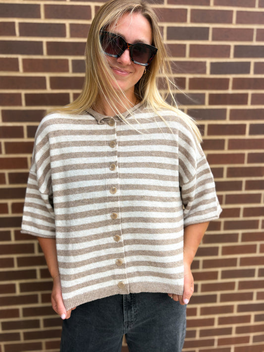 Stripe Short Sleeve Cardigan