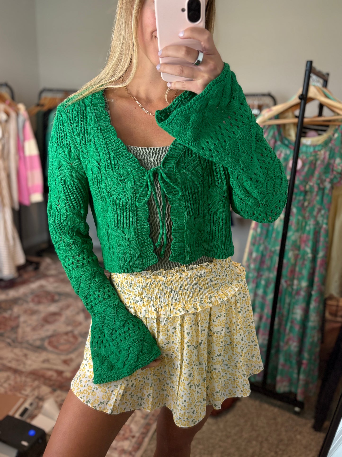 Green Crochet Cardigan L