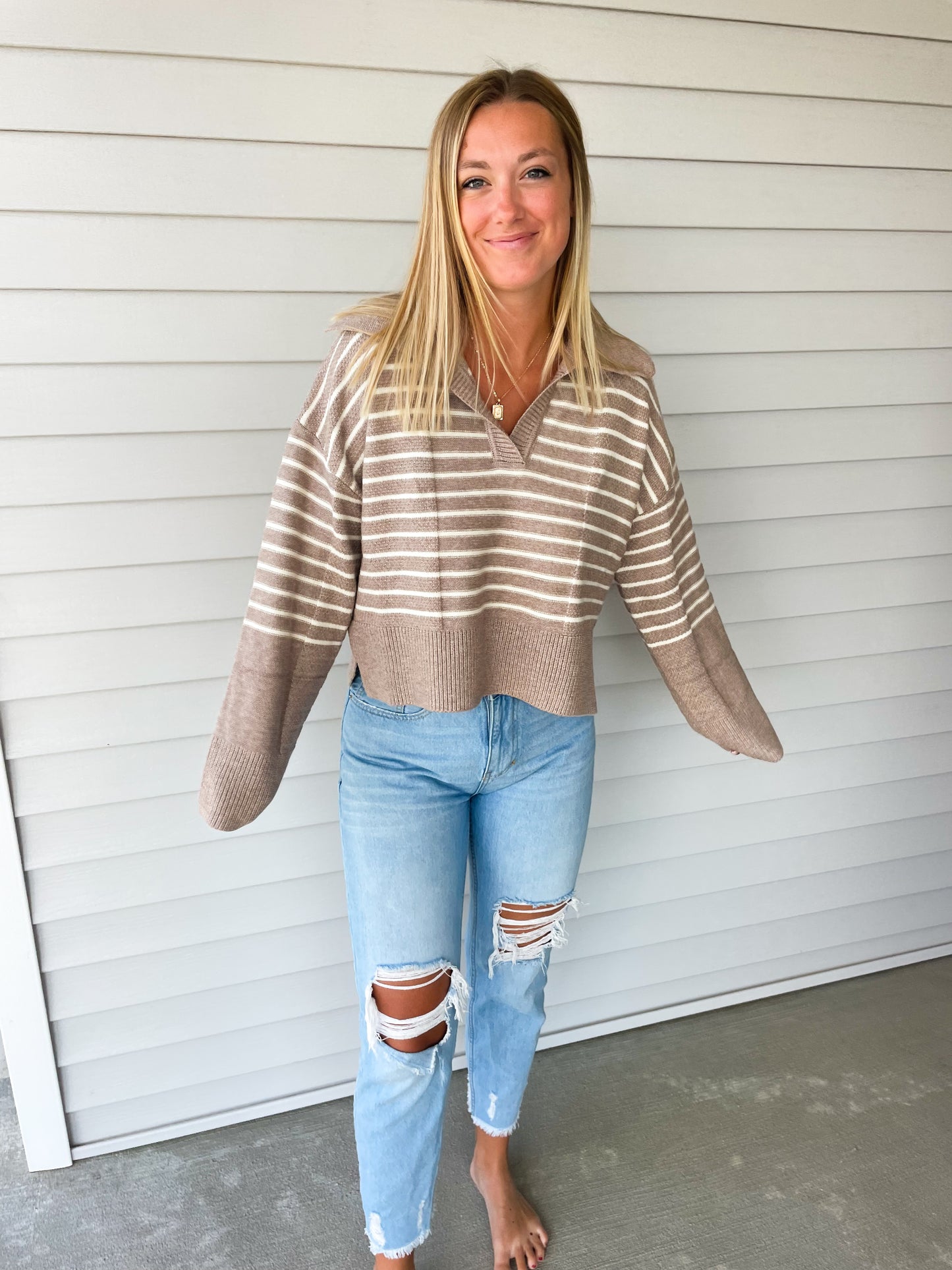 Taupe V Neck Sweater