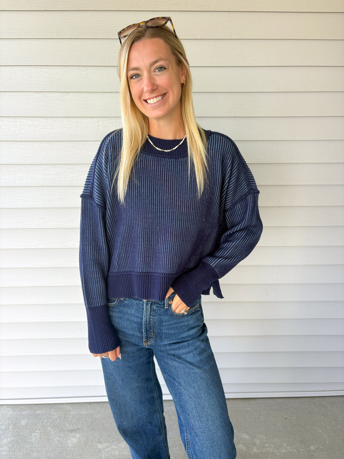 Navy Two-Tone Sweater