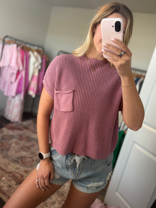 Mock Neck Crop Sweater - Rose