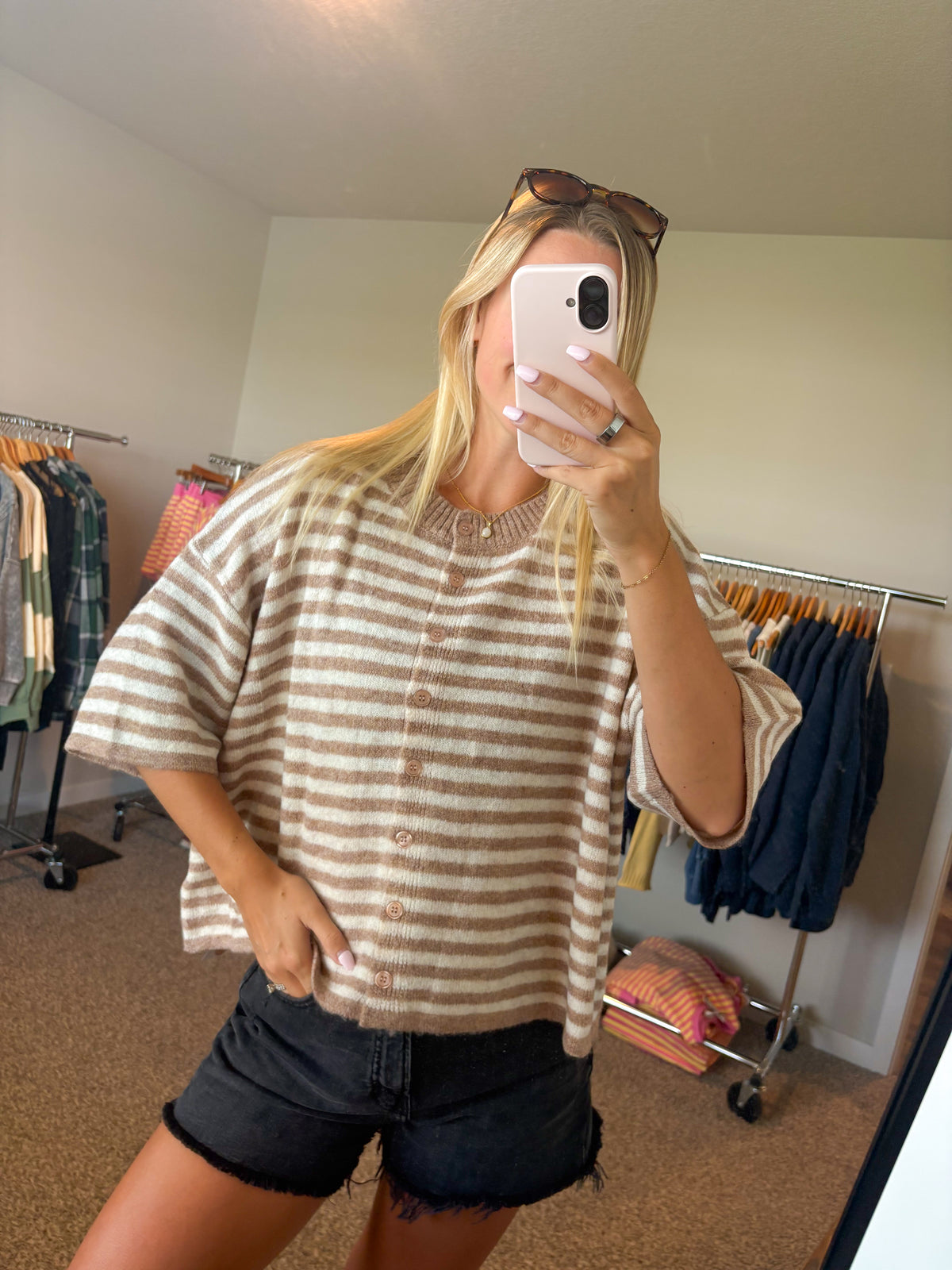 Stripe Short Sleeve Cardigan
