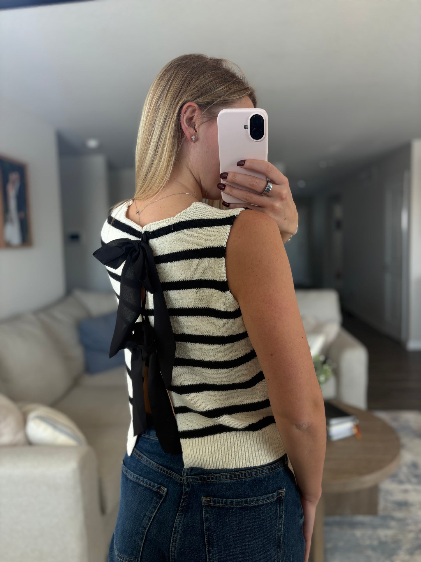 Stripe Back Tie Sweater
