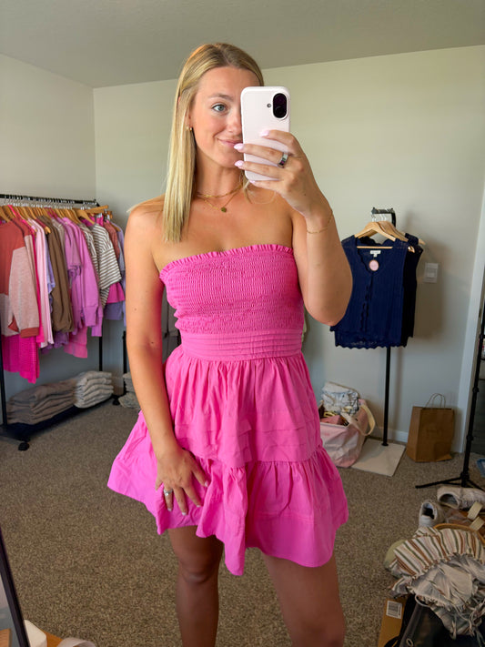 Pink Smocked Mini Dress
