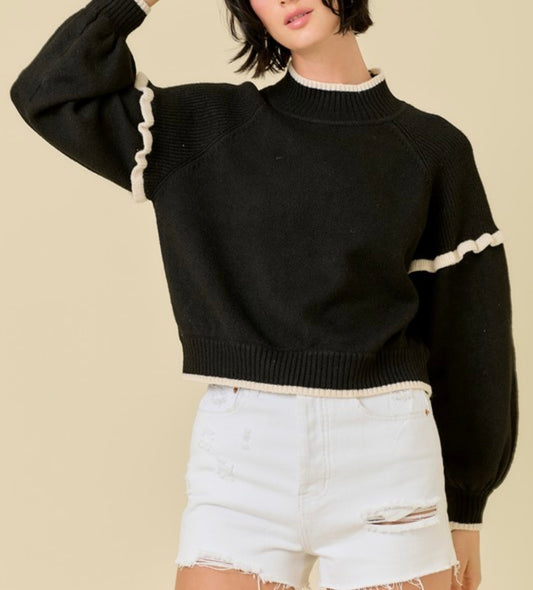 Contrast Ruffle Sweater