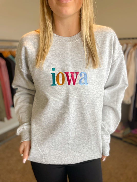"Iowa" Embroidered Crew