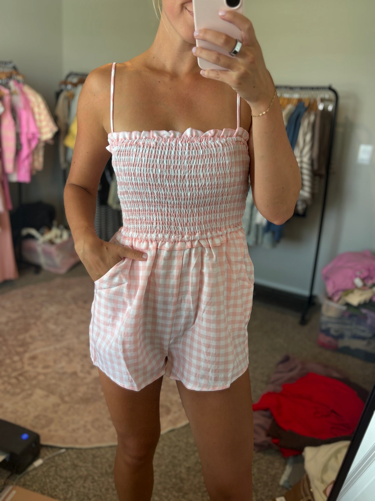 Pink Gingham Romper