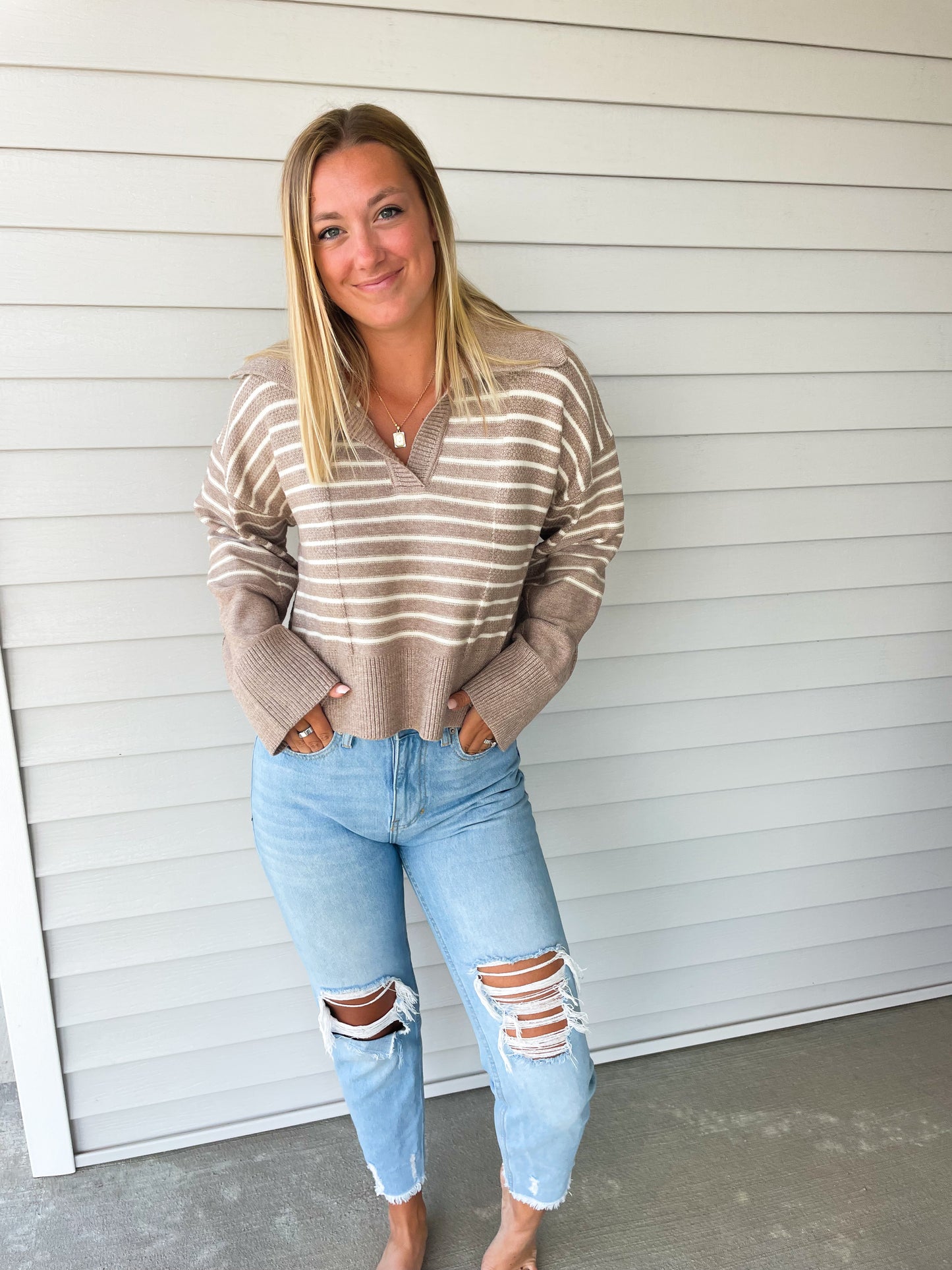 Taupe V Neck Sweater