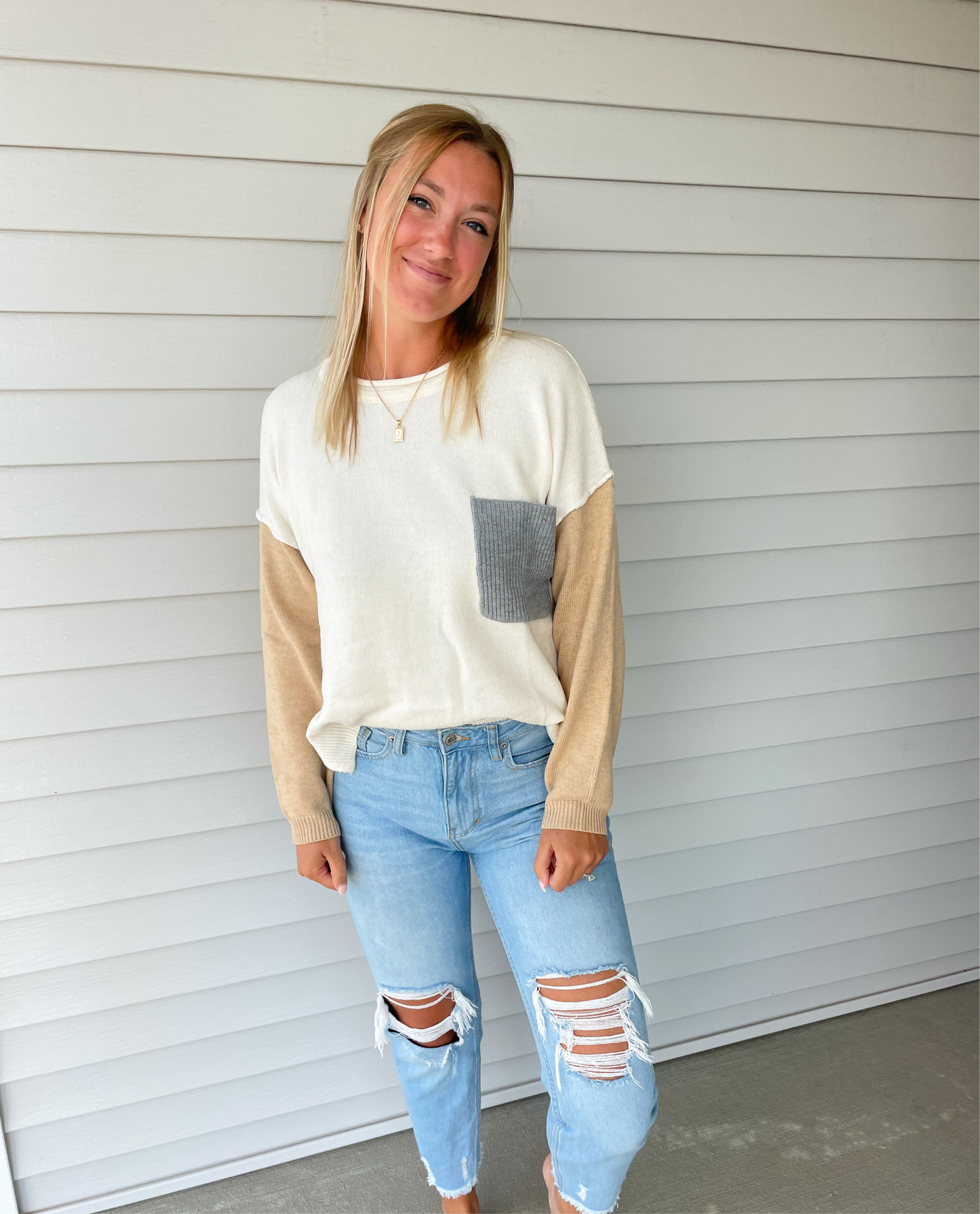 Cream Colorblock Top