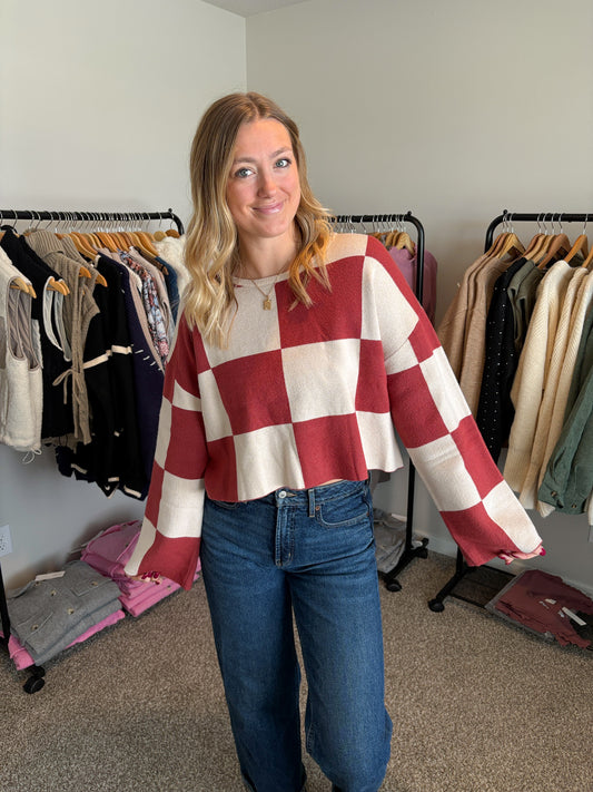 Checkered Crop Sweater