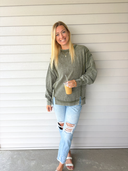 Olive Exposed Seam Pullover