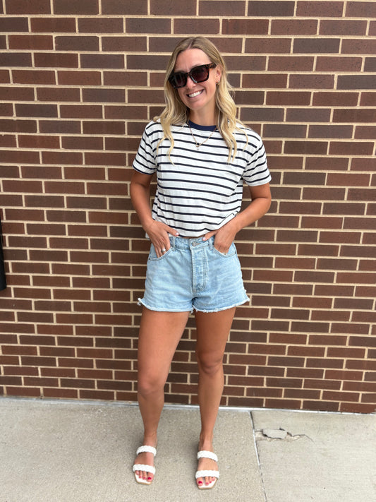 Navy Striped Crew Tee
