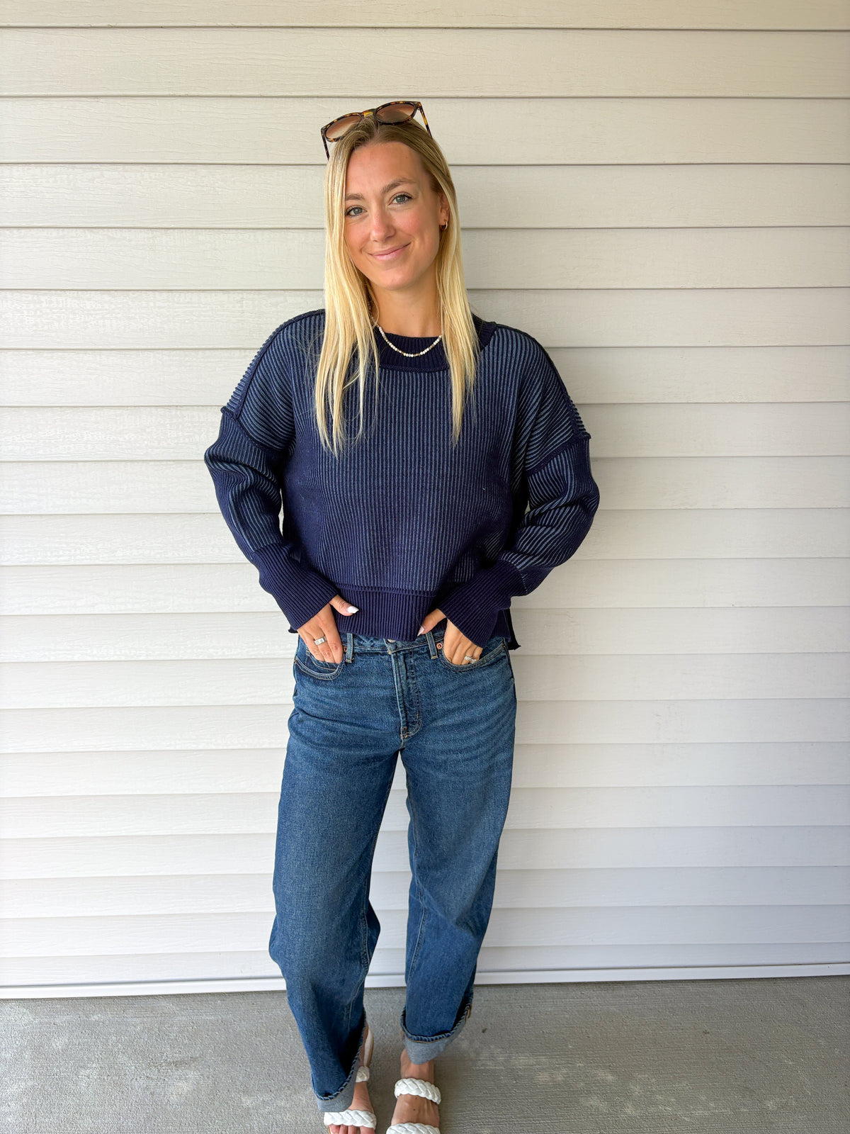 Navy Two-Tone Sweater