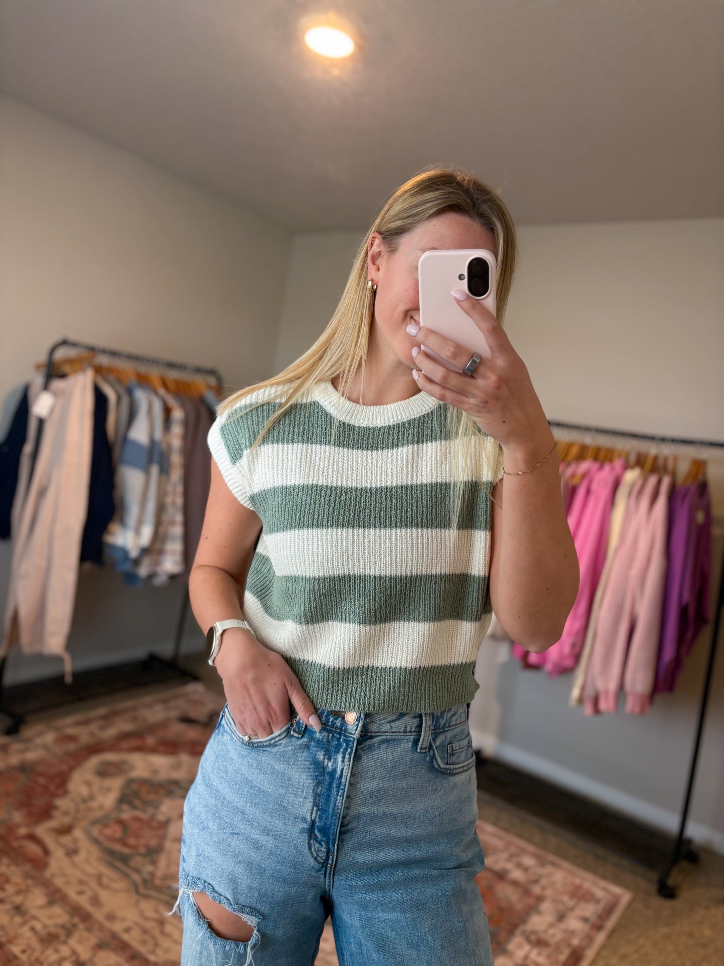 Sage Striped Top