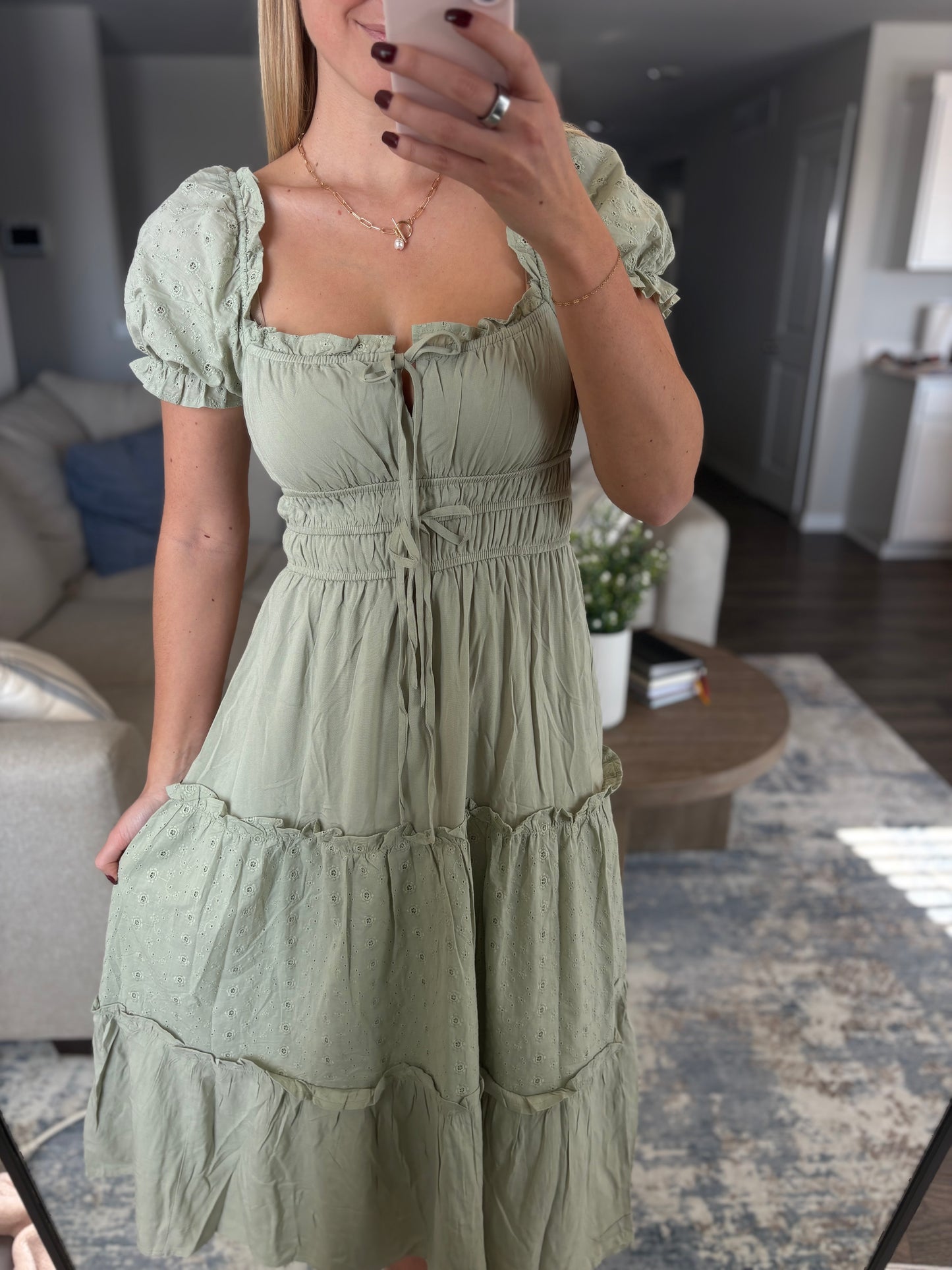 Olive Tiered Midi Dress