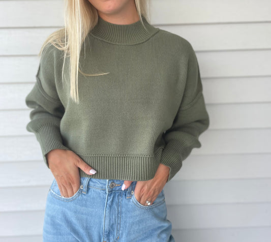 Olive Cropped Sweater